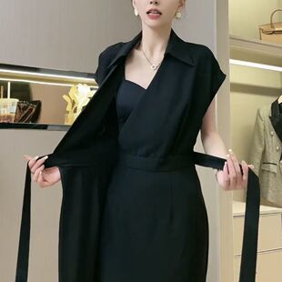 裙子 香港2025夏季 polo领收腰显瘦连衣裙女时尚 百搭一片式 绑带衬衫