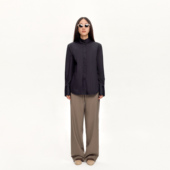 女气质领上衣简约时尚 林乔芝2025年秋季 衬衫 黑色休闲长袖 外套 新款