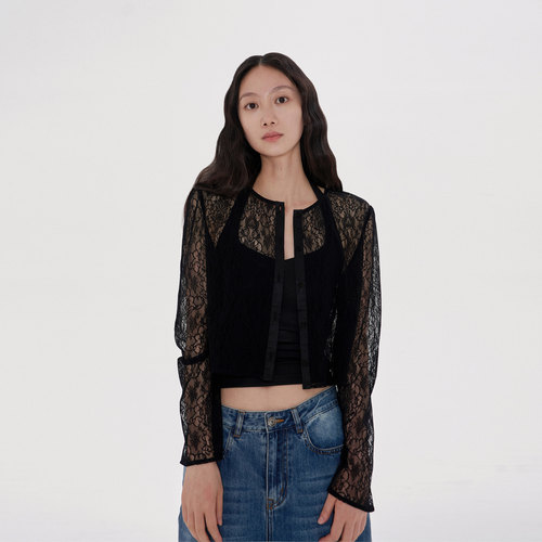 林乔芝2024年夏季新款蕾丝开衫女薄款透气上衣