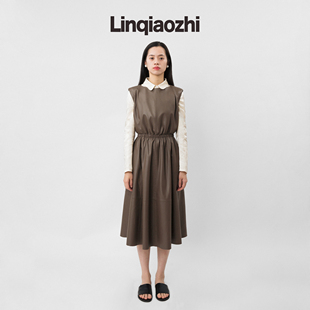 个性 春夏新款 清仓微瑕 气质绵羊皮连衣裙长裙女 断码