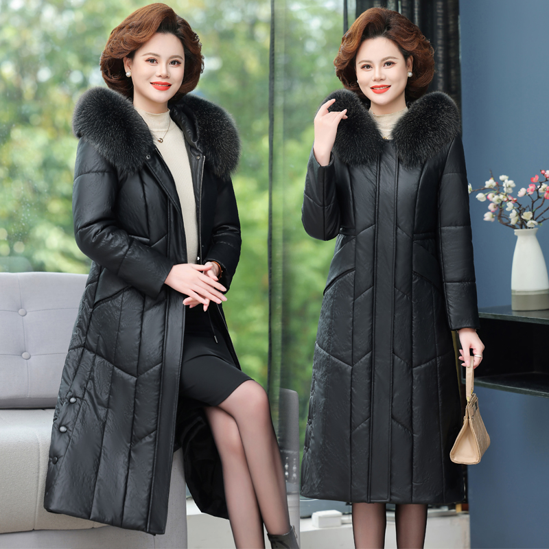 修身韩版长款狐狸毛领皮大衣保暖