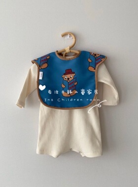 INS风韩国读报小熊防水防油儿童围兜宝宝围嘴防脏衣可折叠易清洗