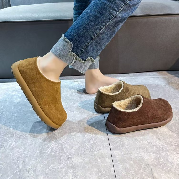 小土豆加绒保暖全包勃肯鞋毛毛鞋真皮厚底一脚蹬棉鞋