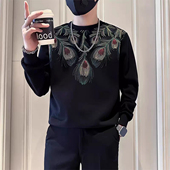 印花卫衣男圆领设计感潮牌痞帅炸街男装 t恤打底衫 上衣春秋季 长袖