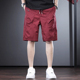 男夏季 潮流宽松直筒中裤 高端感欧美简约工装 酒红色短裤 休闲五分裤