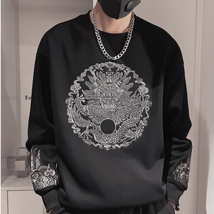 重工刺绣中国风卫衣男士秋冬2025新款圆领潮牌时尚长袖加绒打底衫