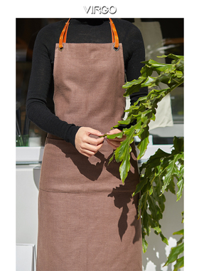 virgo studio 花艺师咖啡师美容美甲餐厅棉麻简约日式围裙定制log