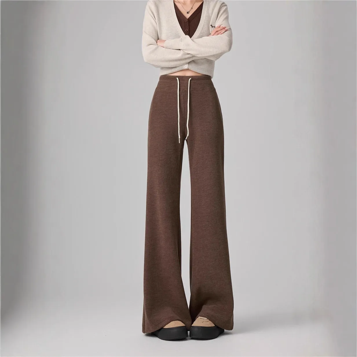 抽绳云感漫步微喇裤松弛慵懒拖地直筒裤显瘦藏青休闲裤长裤