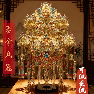 钢达鎏金凤冠大花轿十里红妆喜扇3d立体国风拼图佩戴手工金属拼装