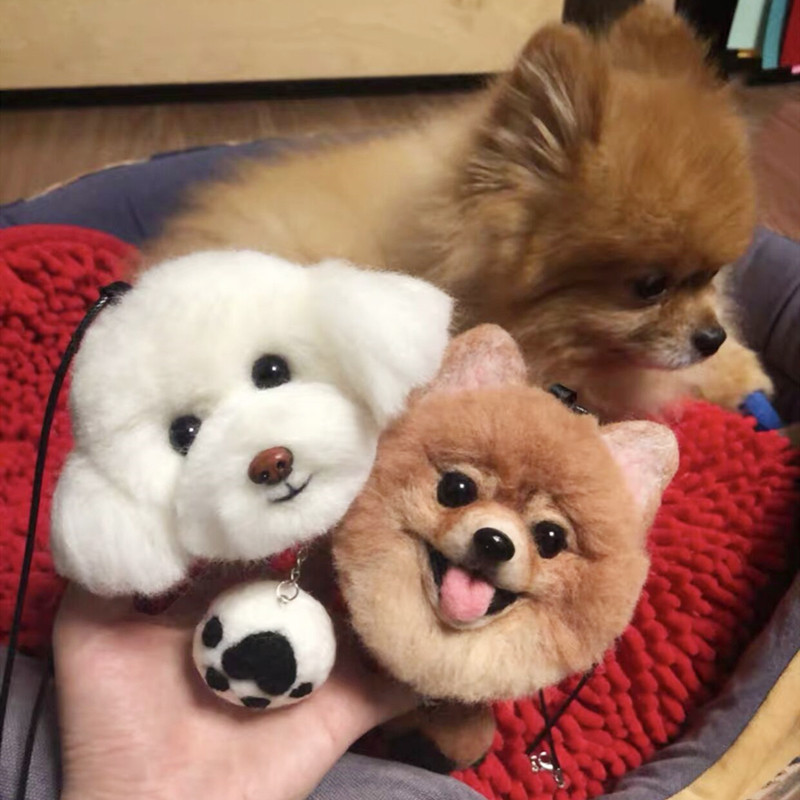 羊毛毡宠物纪念定制治愈系钥匙扣泰迪博美头像挂件手工创意礼物