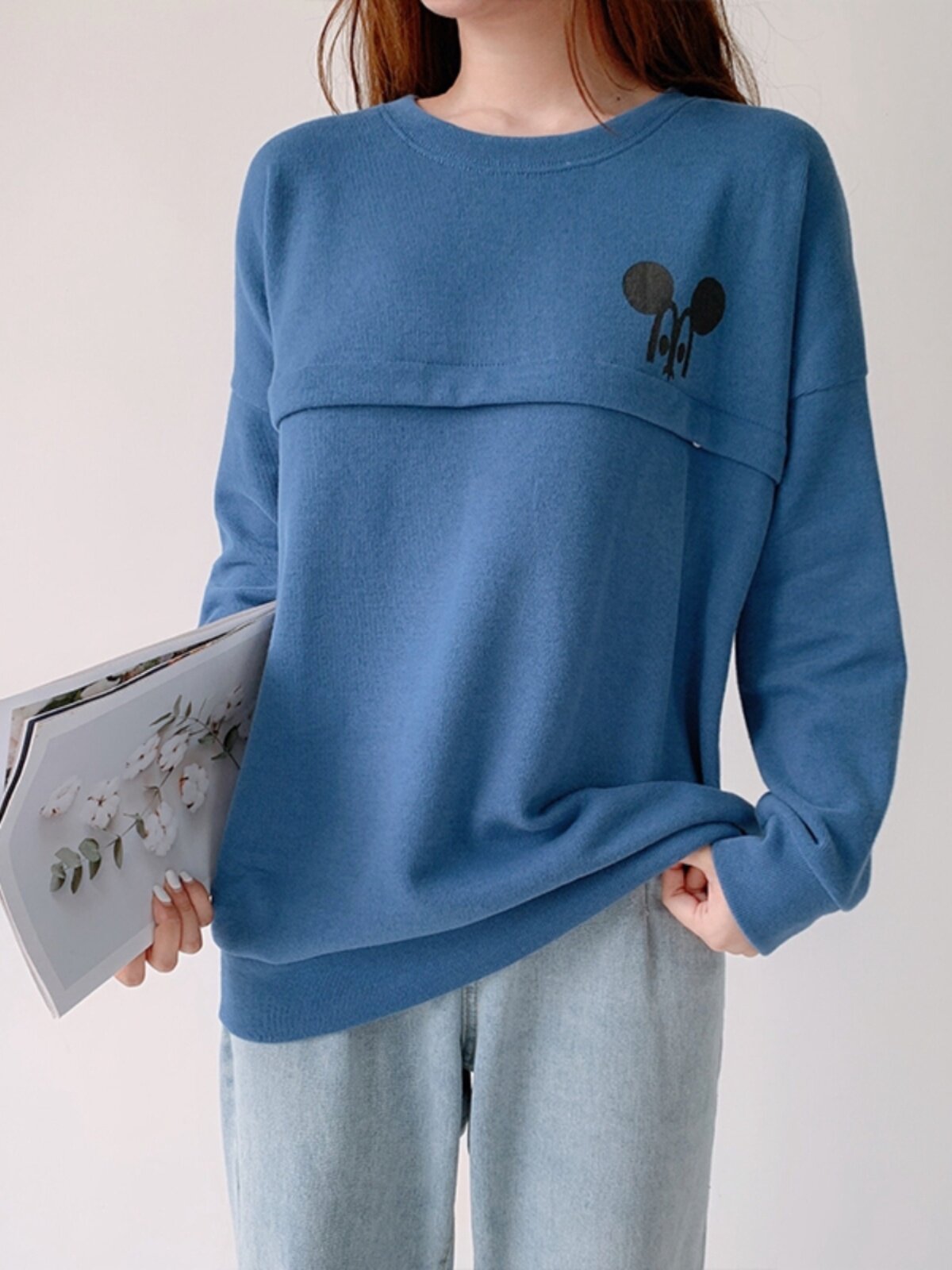 24 가을 겨울 나들이 모유 수유 스웨터 느슨한 출산 착용 슬림 모유 수유 탑 여성을위한 순수 코튼 긴 소매 산후 감금 의류