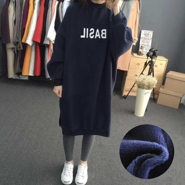 출산 순면 봄 가을 정장 패셔너블한 대형 루즈한 중간 길이 드레스 봄 가을 상의 봄 가을 스웨트셔츠