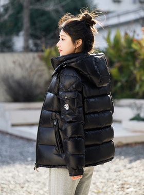 玛雅加厚羽绒服男女同款短款亮面连帽东北抗寒保暖90白鸭绒外套潮