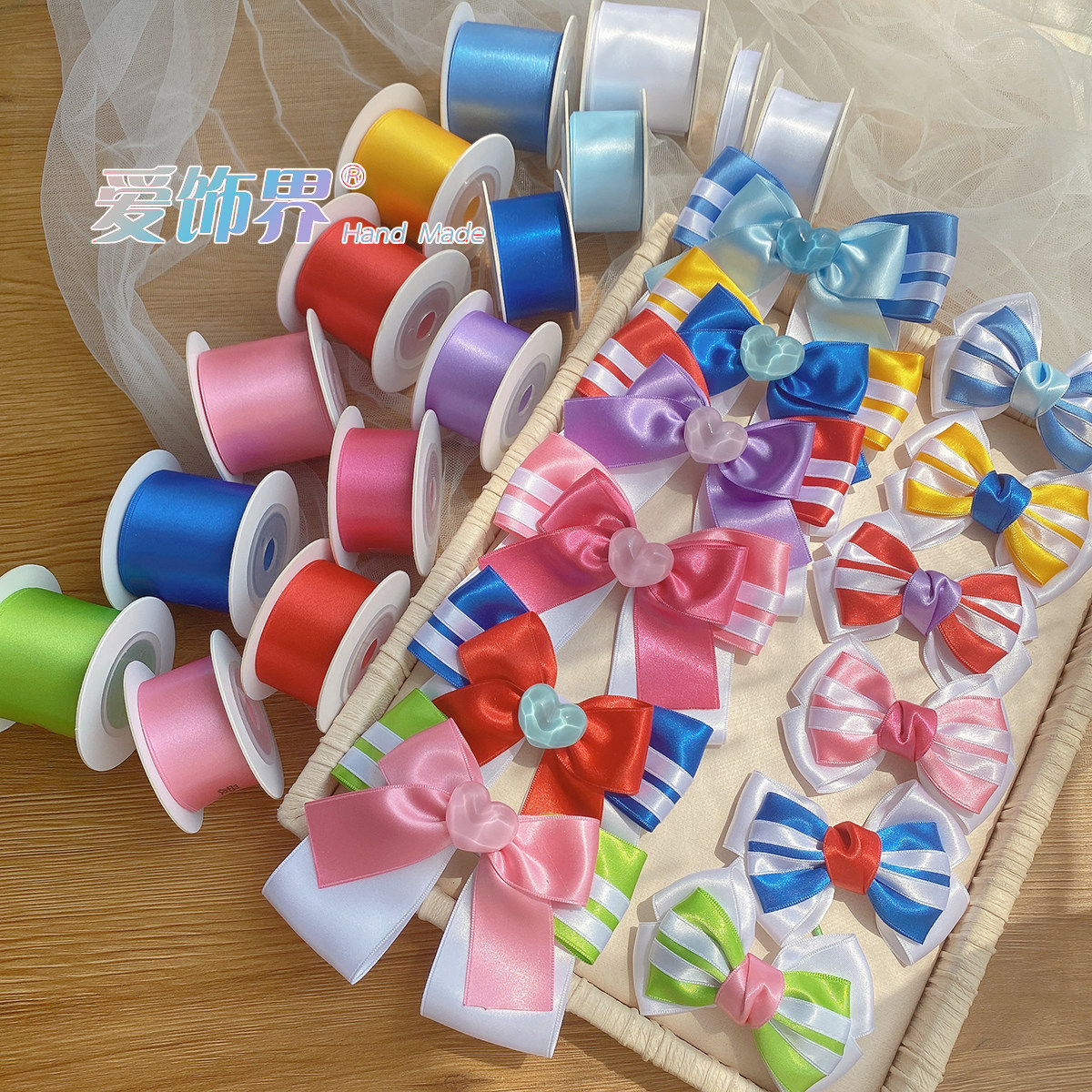 高端丝带 美少女配色 甜美蝴蝶结高档手工丝带发饰蝴蝶结发卡材料