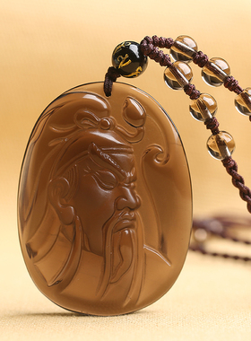 天然冰种黑曜石关公武财神吊坠