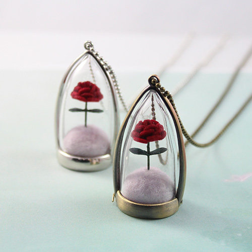 小王子的玫瑰花项链多款式仿真玫瑰项链玻璃罩饰品挂件生日礼物