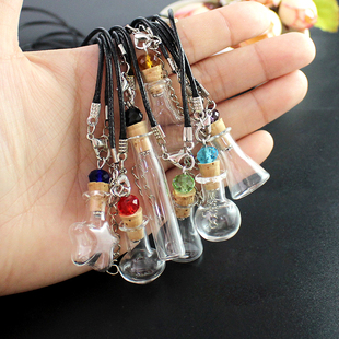 DIY手工制作软木塞小瓶蜡绳项链 透明许愿瓶精油小瓶空心瓶项链