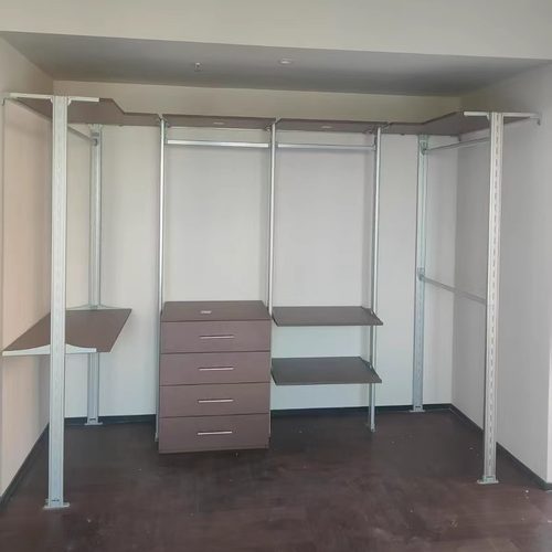 立柱步入式U型转角金属衣柜无下轨折叠门全套可调节衣帽储物间