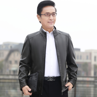 中年男士皮衣爸爸秋装外套春秋款中老年人男装皮夹克衫薄款上衣服