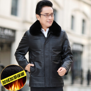 男士加绒皮毛一体皮夹克冬装皮衣
