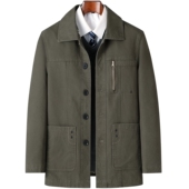 秋装 爸爸中长外套春秋款 中老年人男装 纯棉夹克衫 翻领上衣 中年男士