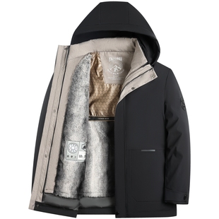 加绒加厚羽绒服中年男士冬季新款中老年人白鸭绒爷爷冬装上衣外套