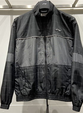 李宁2022春男运动休闲套装格子开衫风衣收口长裤 AFDS035/AYKS035