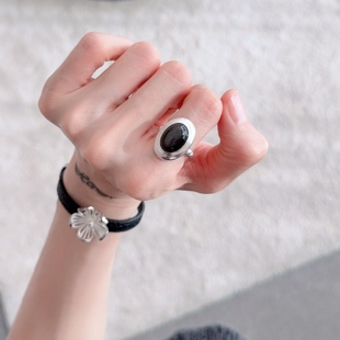 纯银戒指曜石复古风925银指环开口可调节RIAgs 0486