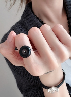 檀木戒指纯银超细新中式扣子指环925银RIAgs 0485