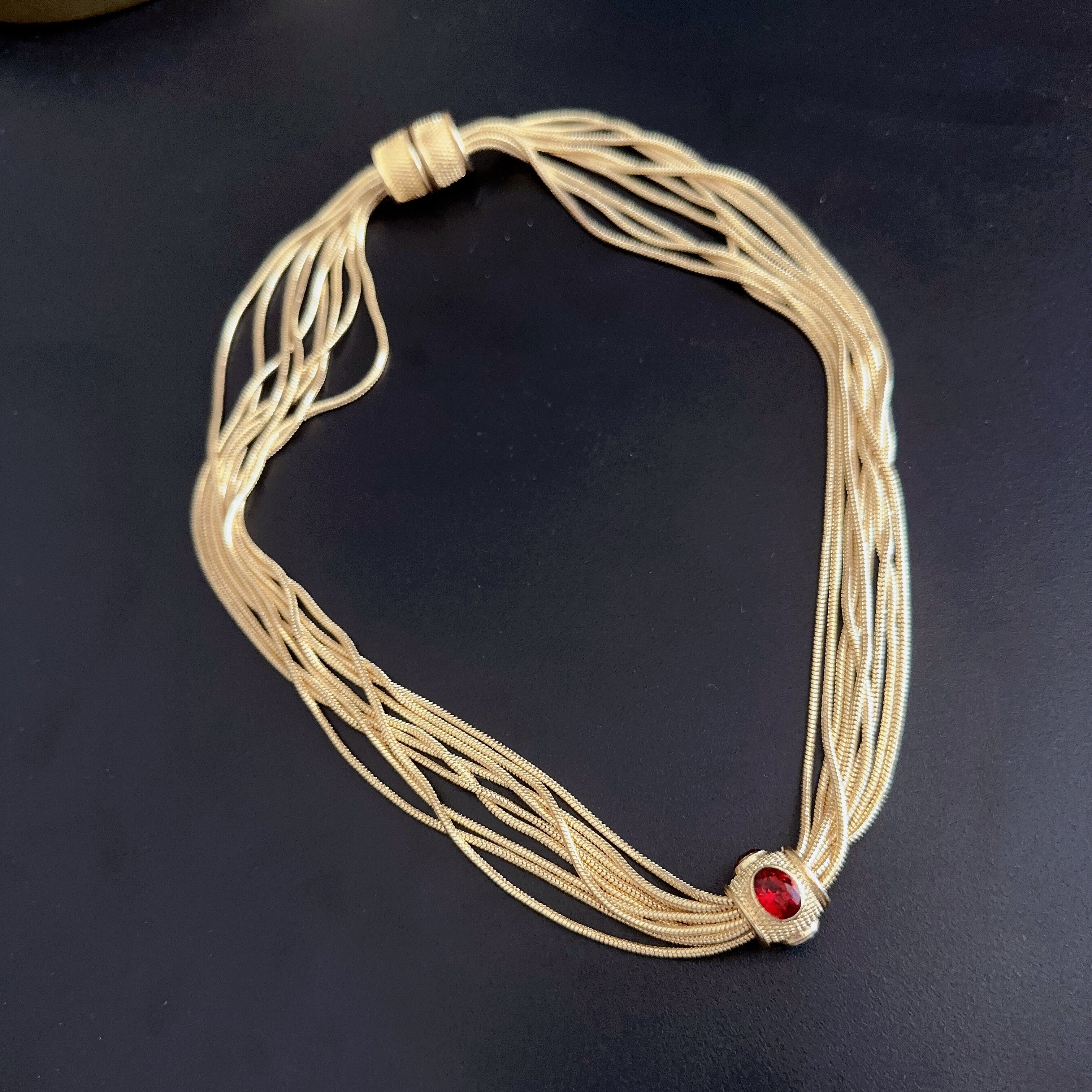 vintage项链多层中古饰品蓝红锆石重工古着风素金装饰颈链