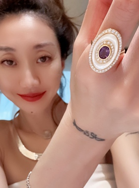 纯银戒指紫水晶白贝开口可调节指环RIAgc 0506