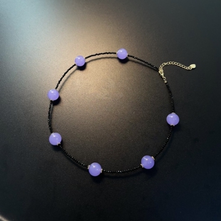 小众细珠项链短彩色紫色choker黑串珠个性百搭颈链