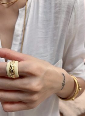 复古个性指环双色vintage戒指显手白中古宽指圈古着饰品