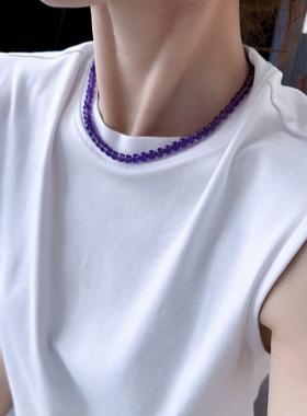 紫水晶项链短款新中式小珠choker叠戴串珠通勤紫色颈链珠串