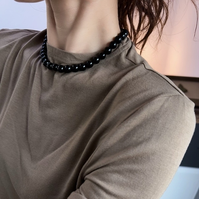 黑玛瑙项链珠珠choker短项链串珠中性INS饰品