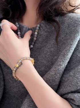 灰色珠串百搭弹力钱串串新中式手链BRGIc 0299