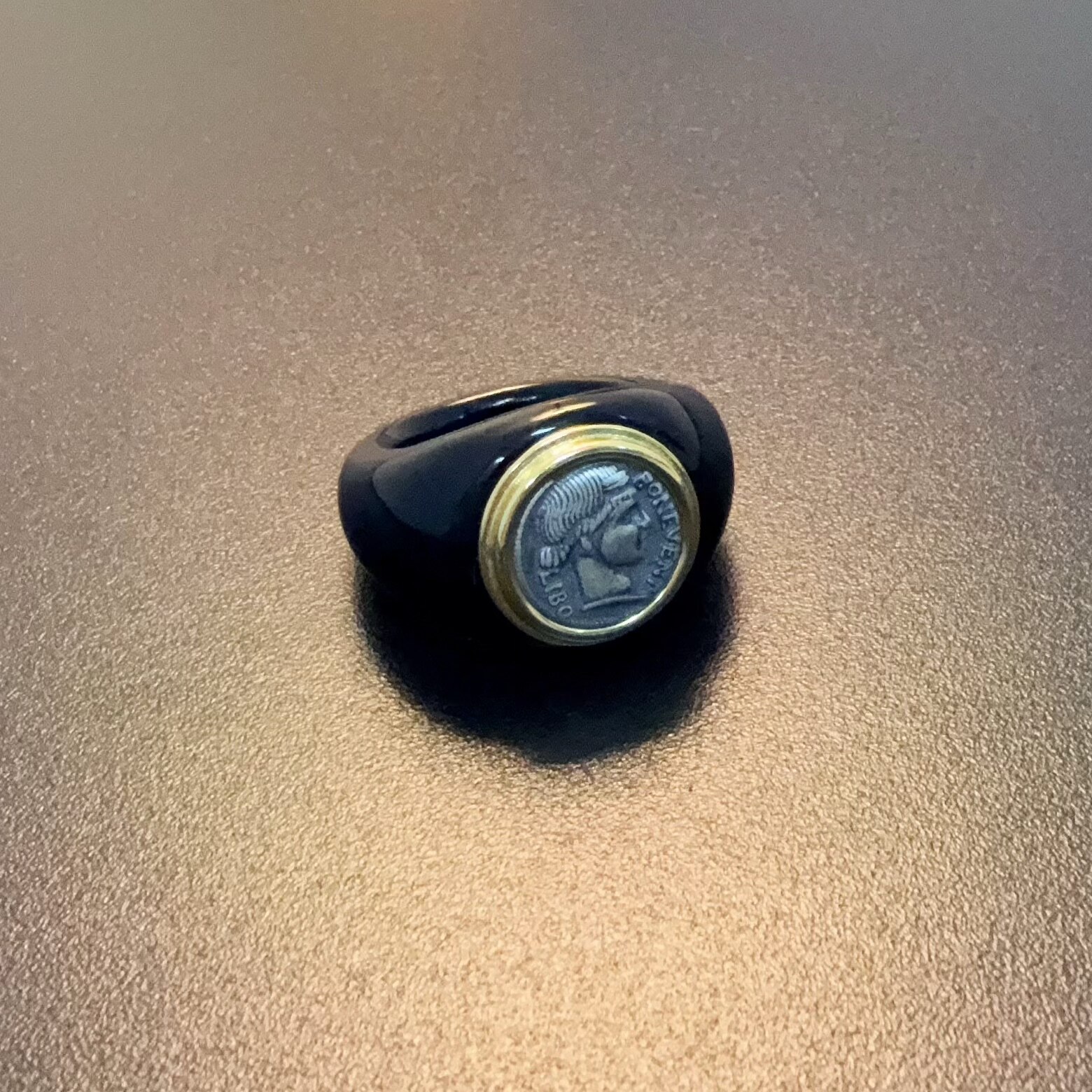 纯银古币戒指复古风黑玛瑙指环小众925银饰RIAgc 0542