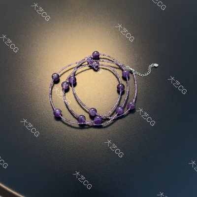 紫水晶项链超长毛衣链多种戴法珠串紫色优雅串珠国风长项链