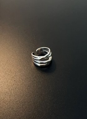 纯银指环925银饰开口可调节宽指圈中性百搭INS叠戴帅气冷淡风素圈