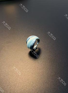 时尚撞色戒指银白双色重工复古指环