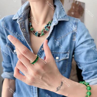 绿色复古指环小众简约高级感可调节戒指彩宝叠戴配饰