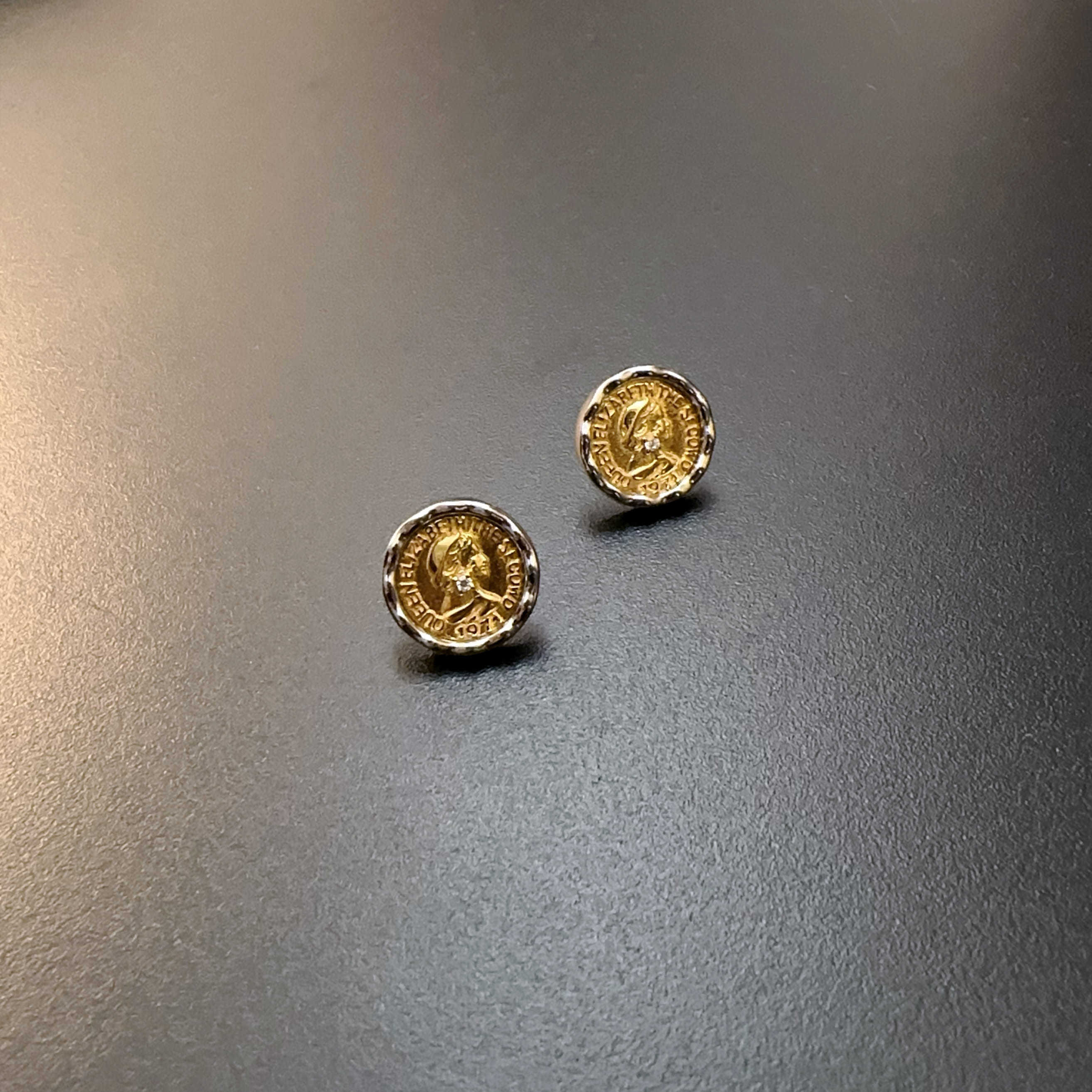 纯银双色耳扣古币女王耳钉复古简约925银饰个性小众vintage耳环