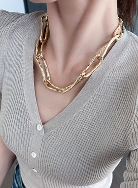 链条夸张项链金属choker素金现代中古风短项链颈链气场高级配饰