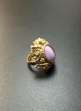 宫廷风复古戒指紫色猫眼石小众指环开口可调节指圈vintage中古