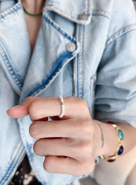 珠珠指圈弹力小珠拇指戒指百搭叠戴指环优雅珠感饰品