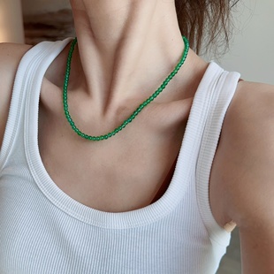 绿珠珠项链天然玉髓小珠串choker百搭短国风颈链
