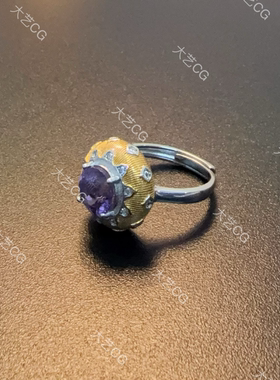 纯银紫水晶戒指多色彩宝925银指环开口可调节RIAgc 0511