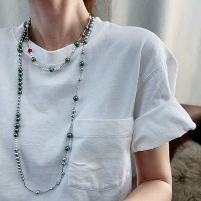 超长珠子项链彩色珠珠串珠多种戴法毛衣链休闲百搭项链vintage