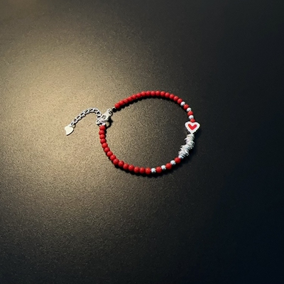 红珠手链925纯银腕饰珠珠串珠红色新年礼物节日心形国风
