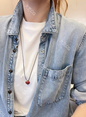 朱砂桃心项链绳结可调节项链红色小众国风休闲新中式细长短链毛衣